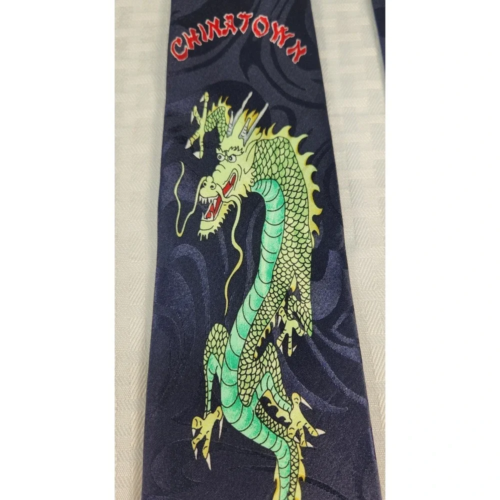 Chinatown New York Asian Dragon Silk Art Neck Tie Streetwear‎